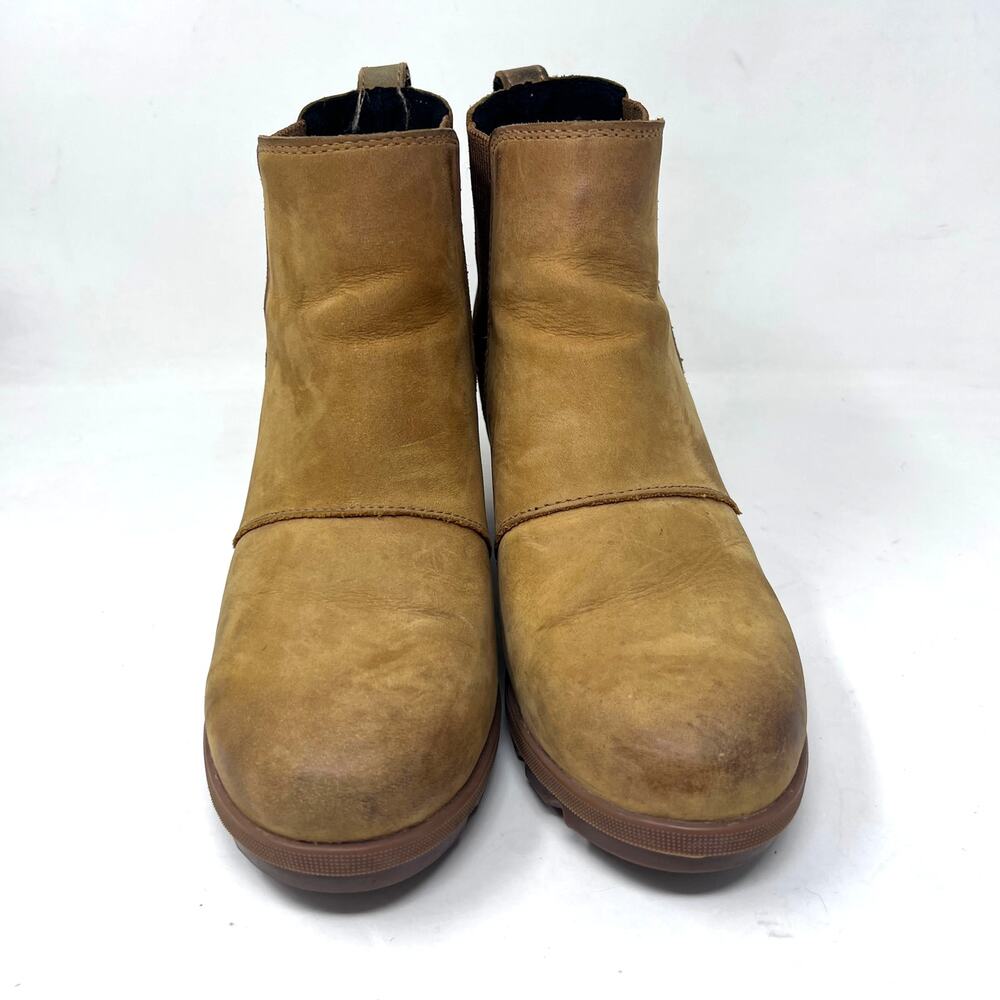 Sorel Joan of Arctic Wedge II Womens 9 Chelsea Boot Tan Leather Hidden Heel - Picture 2 of 9